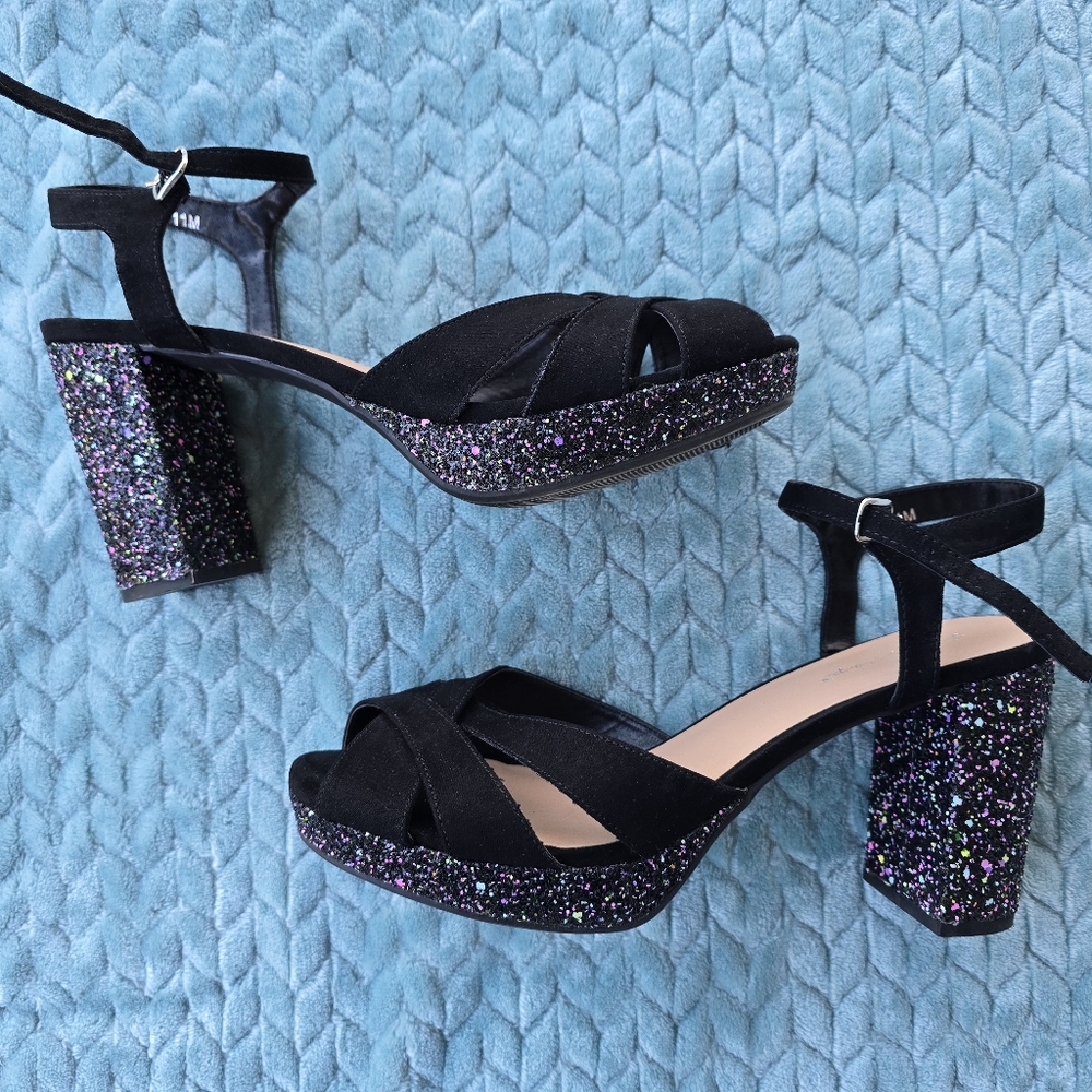 Jellypop US 11M Black High Heels with Sparkles - Picture 3 of 7